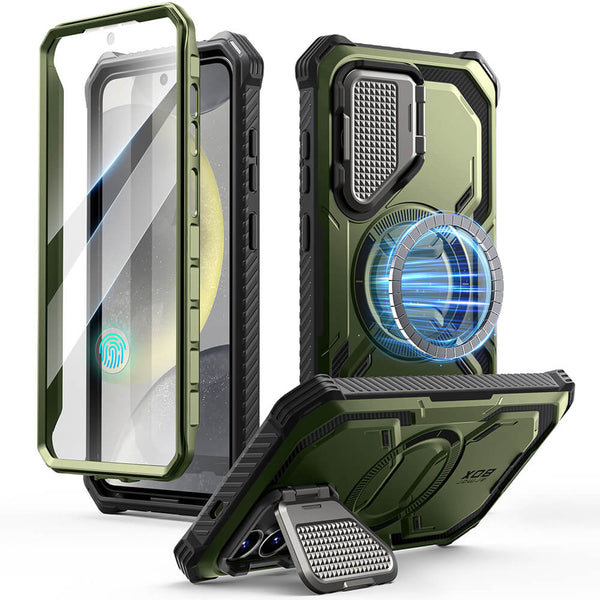 Supcase Samsung Galaxy S25 Plus Armorbox Magsafe Σκληρή Θήκη με Προστασία Οθόνης και Κάλυμμα Κάμερας / Stand - Dark Green