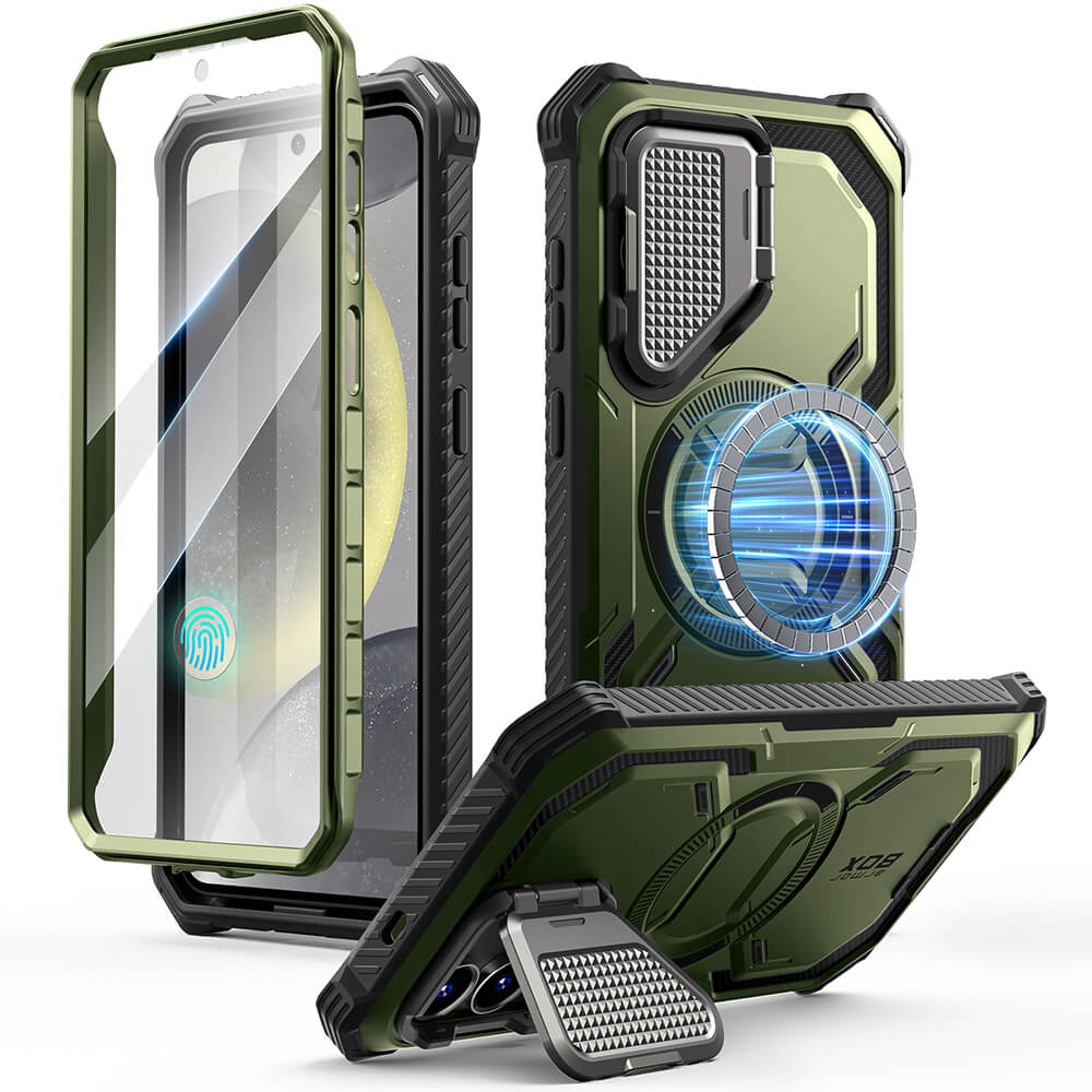 Supcase Samsung Galaxy S25 Plus Armorbox Magsafe Σκληρή Θήκη με Προστασία Οθόνης και Κάλυμμα Κάμερας / Stand - Dark Green