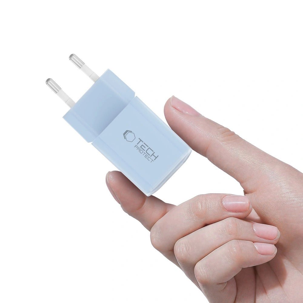 Tech - Protect NCM33W QC3.0 Οικιακός Φορτιστής Γρήγορης Φόρτισης με 1 Θύρα USB και 1 Θύρα Type - C - Baby Blue