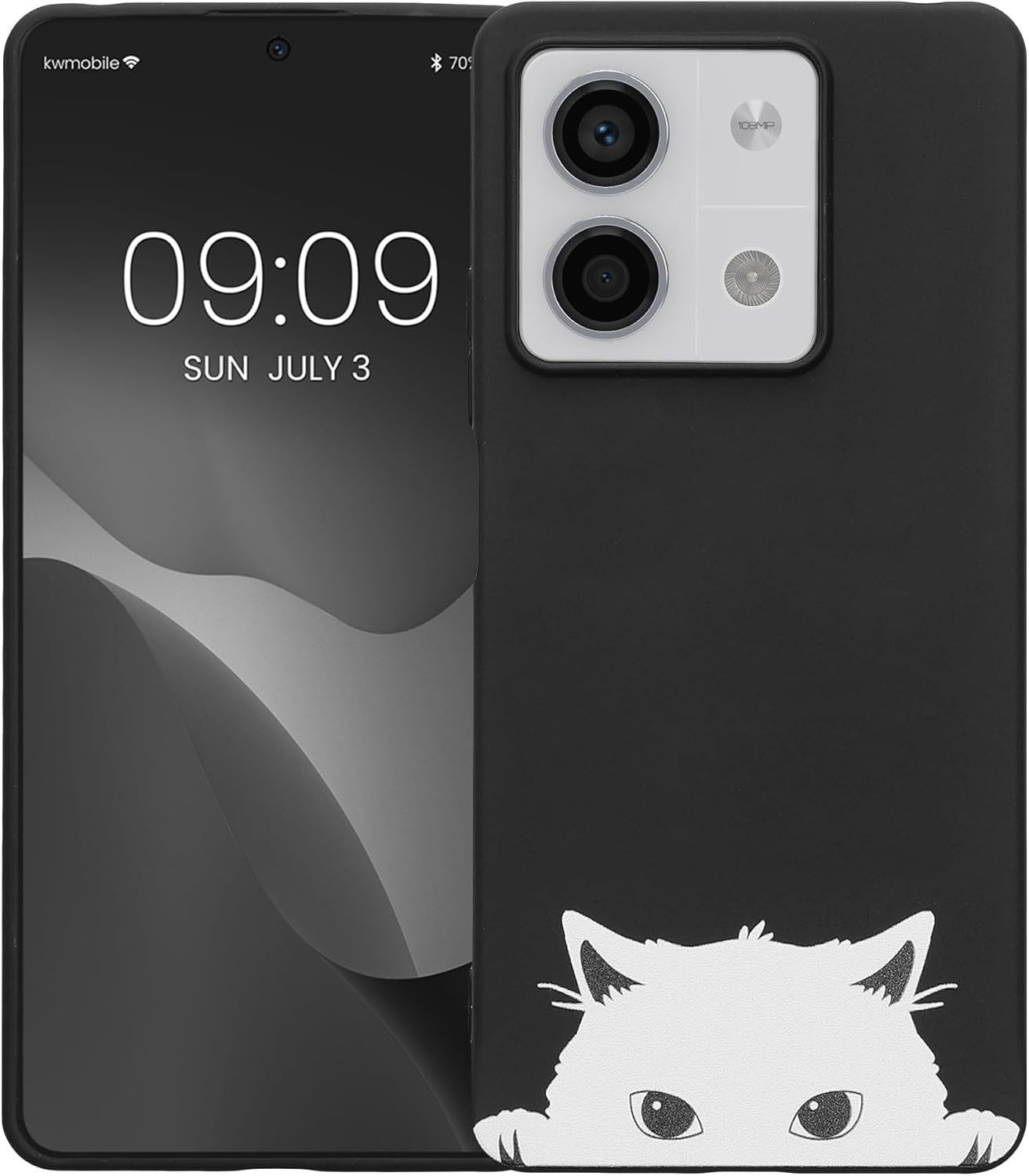 KW Xiaomi Redmi Note 13 5G Λεπτή Θήκη Σιλικόνης TPU - Design Curious Cat - Black / White