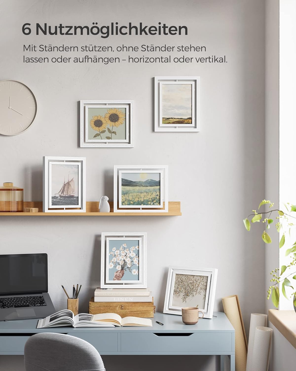 Songmics Σετ 2 Περιστρεφόμενων Κορνιζών για Φωτογραφίες - White - RPF281W01