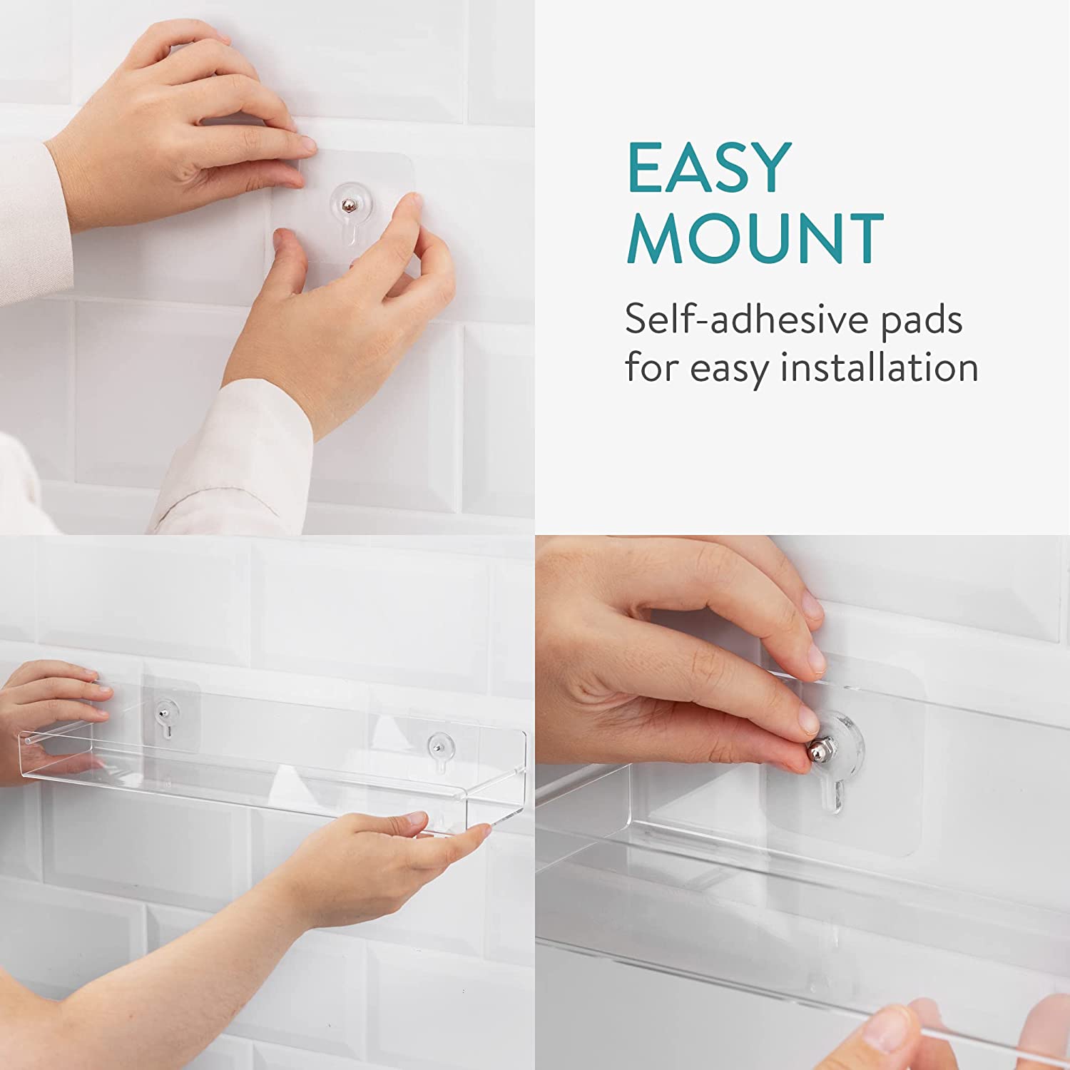 Navaris Σετ με 2 Ακρυλικά Ράφια Ντουζιέρας με Αυτοκόλλητο - Διάφανα - 58853.02