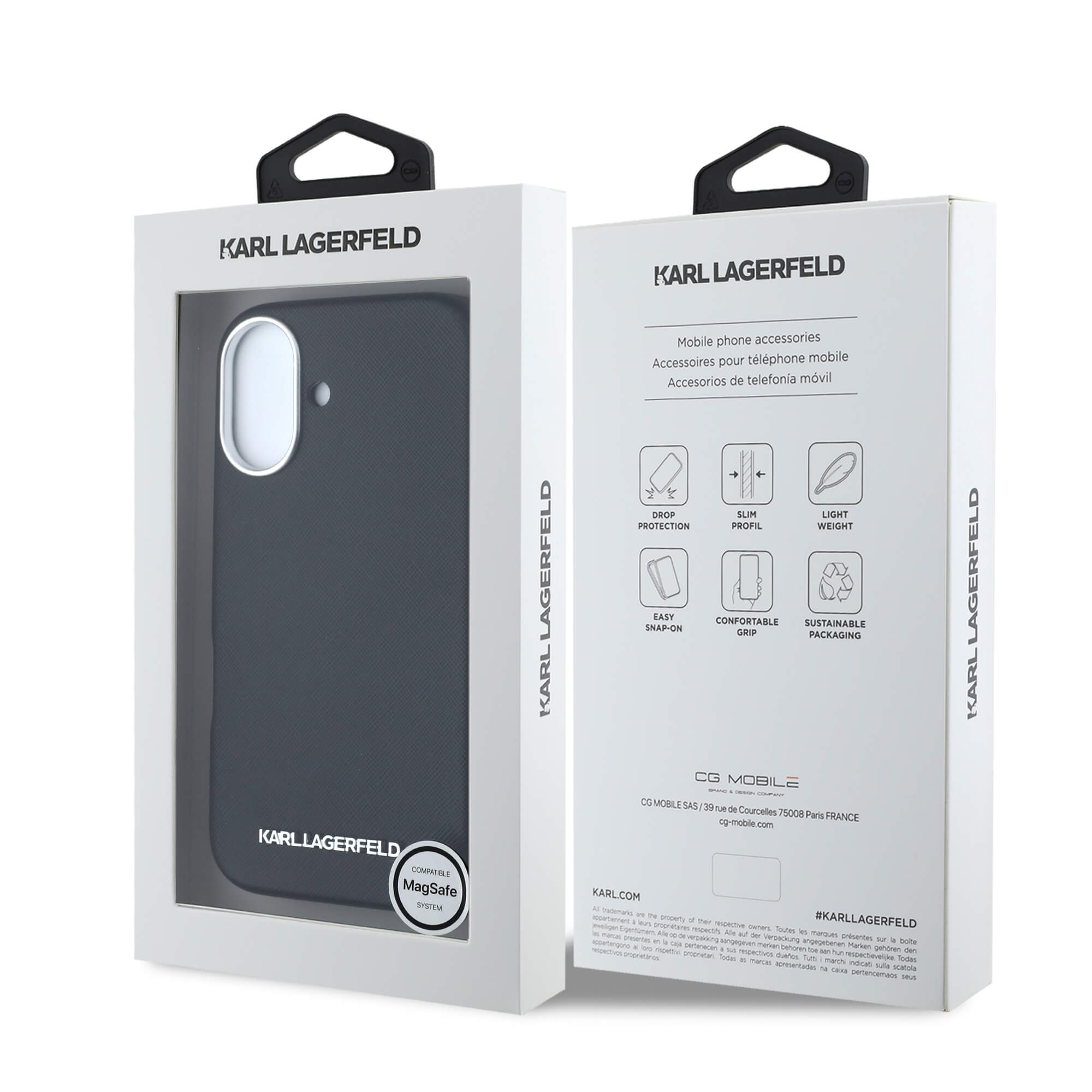 Karl Lagerfeld iPhone 16 - Saffiano Full Wrapped Elongated Metal Logo - MagSafe Σκληρή Θήκη με Επένδυση Συνθετικού Δέρματος και Πλαίσιο Σιλικόνης - Black - KLHMP16SPSAFWMCK
