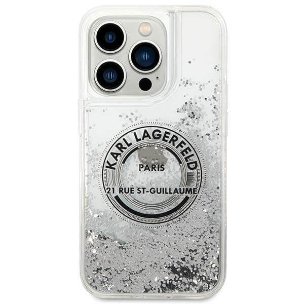 Karl Lagerfeld iPhone 14 Pro Max - Liquid Glitter RSG Σκληρή Θήκη με Πλαίσιο Σιλικόνης - Διάφανη / Silver - KLHCP14XLCRSGRS