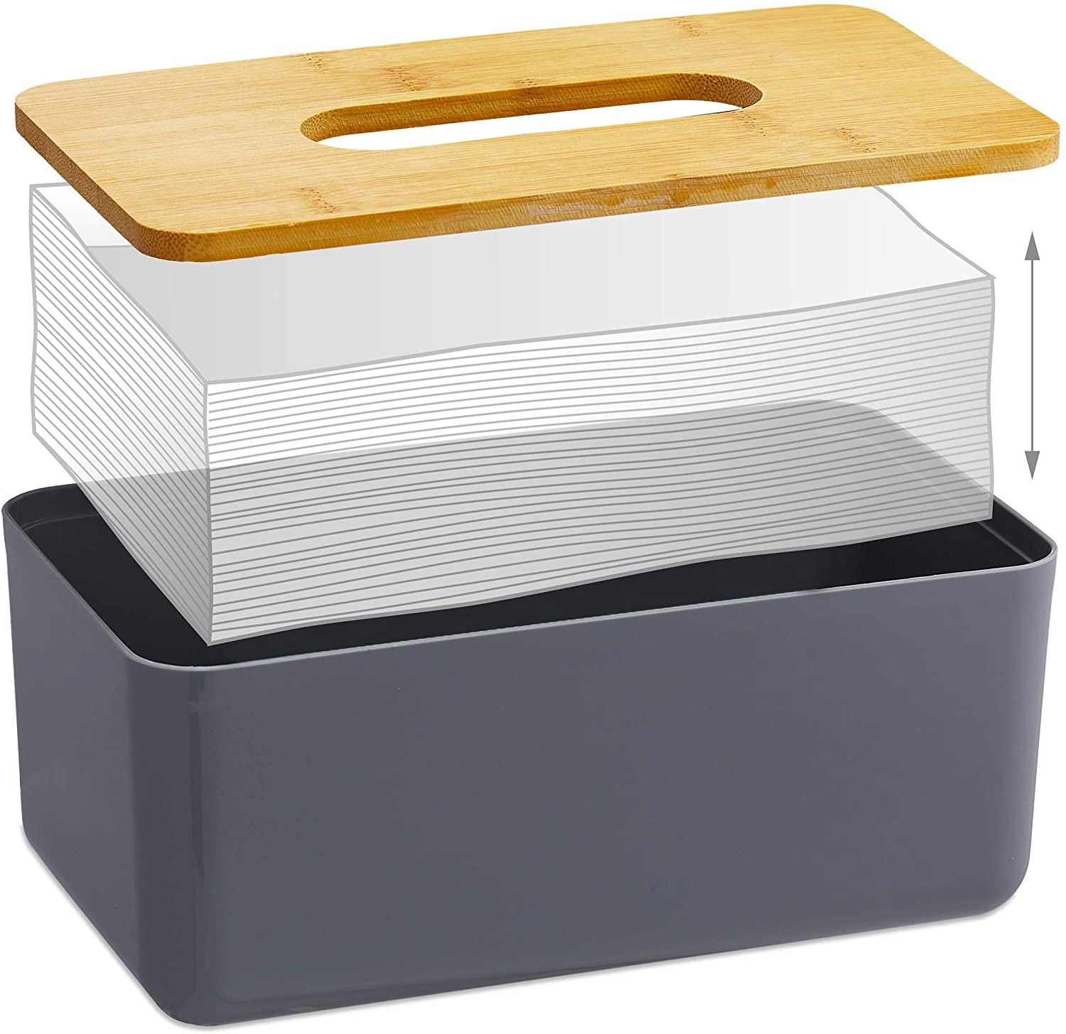 Relaxdays Θήκη με Καπάκι από Μπαμπού για Χαρτομάντηλα - Grey / Natural - 4052025326500