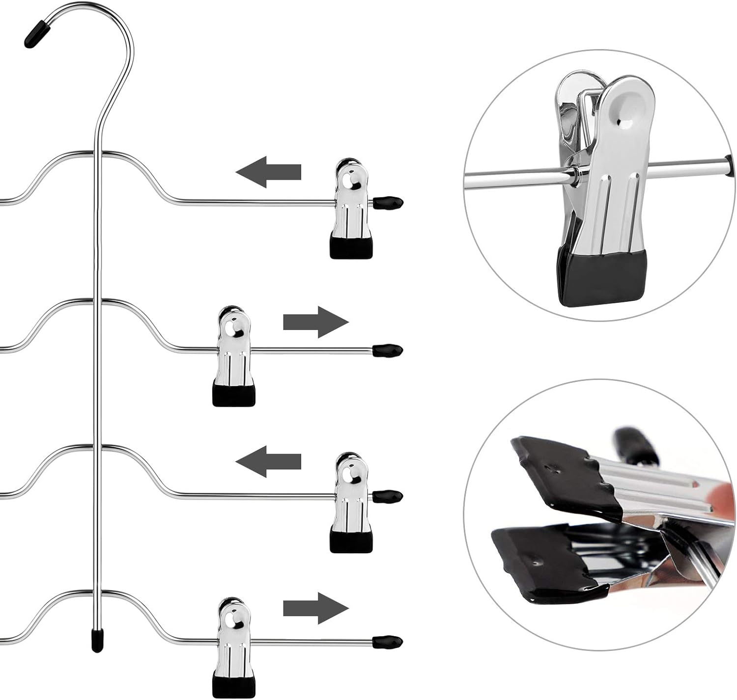 Songmics Σετ με 3 Μεταλλικές Κρεμάστρες Παντελονιών 4 Θέσεων - Silver / Black - CRI042BK
