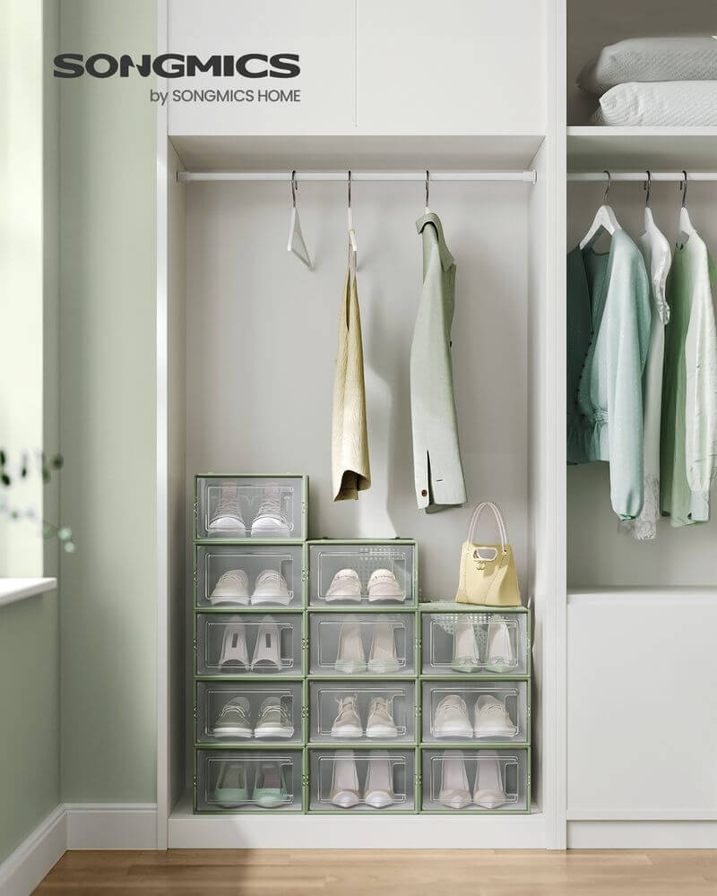 Songmics Σετ με 12 Πλαστικά Κουτιά Αποθήκευσης Υποδημάτων - Διάφανα / Laurel Green - LSP12SG30