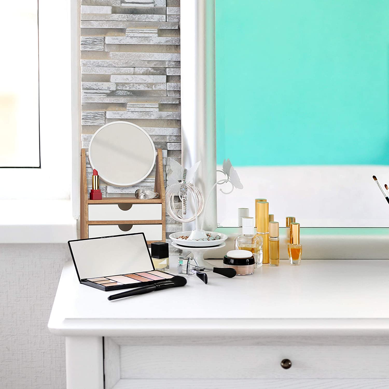 Relaxdays Καθρέφτης Μακιγιάζ με 3 συρτάρια - Natural / White - 4052025276195