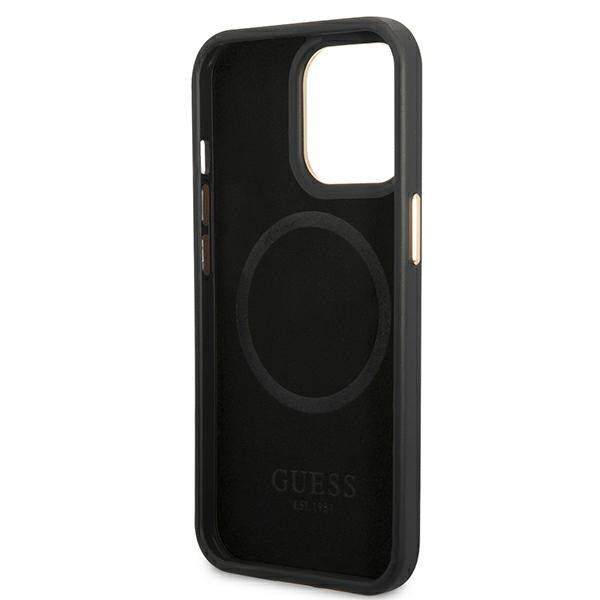 Guess iPhone 14 Pro Max 4G Logo Plate MagSafe Θήκη με Επένδυση Συνθετικού Δέρματος και MagSafe - Βlack - GUHMP14XU4GPRK