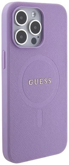 Guess iPhone 15 Pro Saffiano MagSafe Σκληρή Θήκη με Πλαίσιο Σιλικόνης και MagSafe - Purple - GUHMP15LPSAHMCU