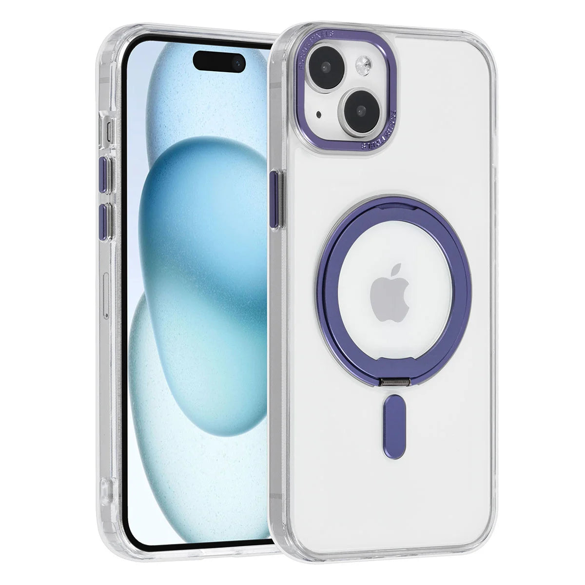 Tuniq iPhone 15 Plus / 14 Plus - Σκληρή MagSafe Θήκη με Περιστρεφόμενο Δαχτυλίδι Συγκράτησης - Διάφανη / Μοβ