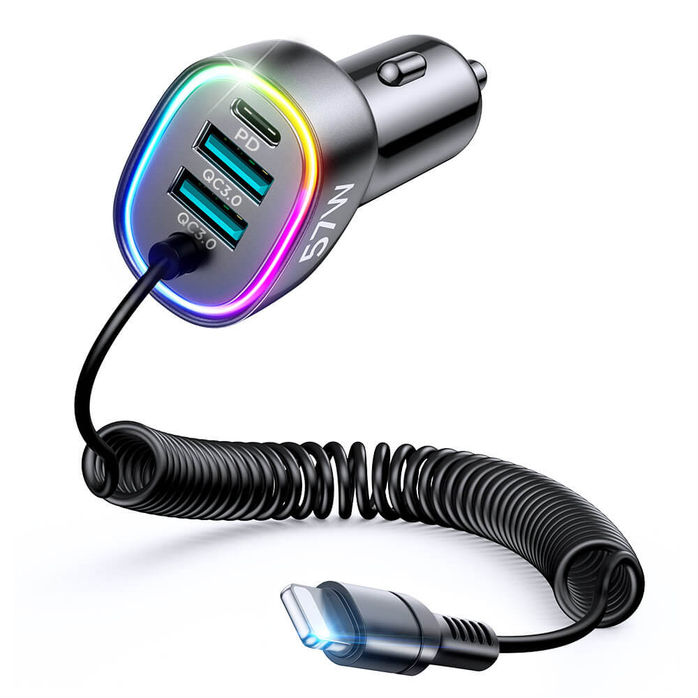 Joyroom JR-CL20 4in1 Fast Car Charger 57W Φορτιστής Αυτοκινήτου με 2 Θύρες USB, 1 Θύρα Type-C και Καλώδιο Lightning 1.6m - Black