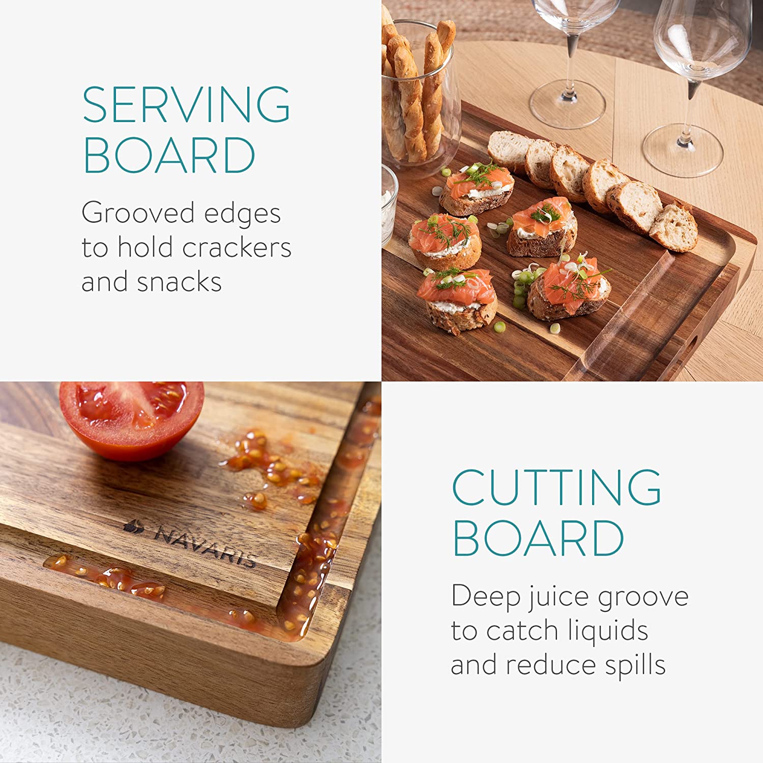 Navaris Ξύλινη Επιφάνεια Διπλής Όψης για Κοπή και Σερβίρισμα από Ακακία - Brown - 55829.01