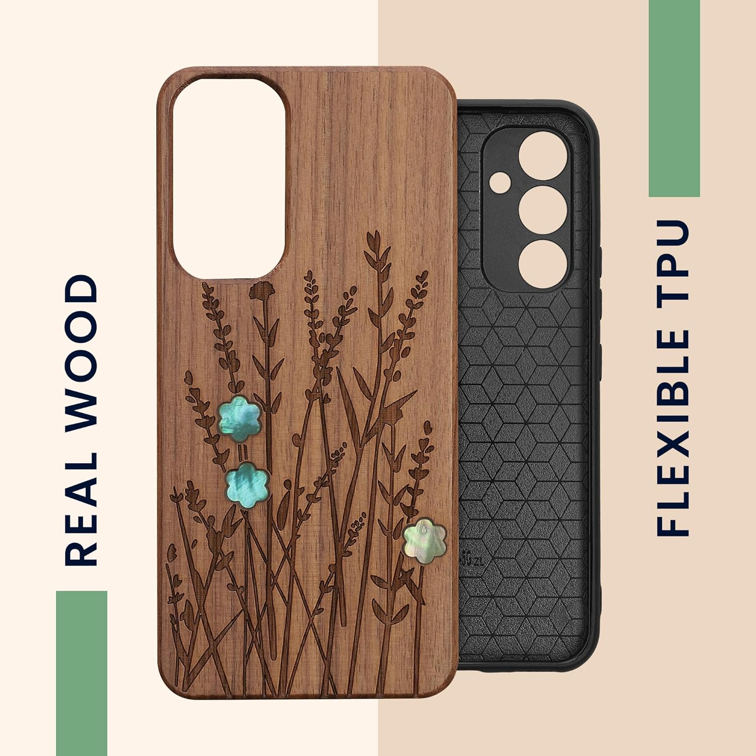 KW Samsung Galaxy A54 5G Θήκη από Φυσικό Ξύλο - Design Wild Flowers Pearl - Dark Brown - 60799.09