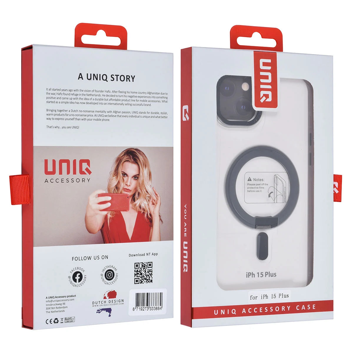 Tuniq iPhone 15 Plus / 14 Plus - Σκληρή MagSafe Θήκη με Περιστρεφόμενο Δαχτυλίδι Συγκράτησης - Διάφανη / Μαύρη