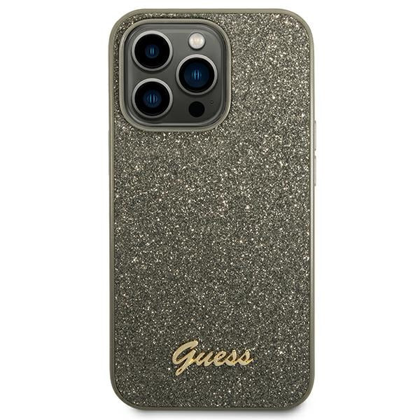 Guess iPhone 14 Pro Max Glitter Script Σκληρή Θήκη με Πλαίσιο Σιλικόνης - Green - GUHCP14XHGGSHN