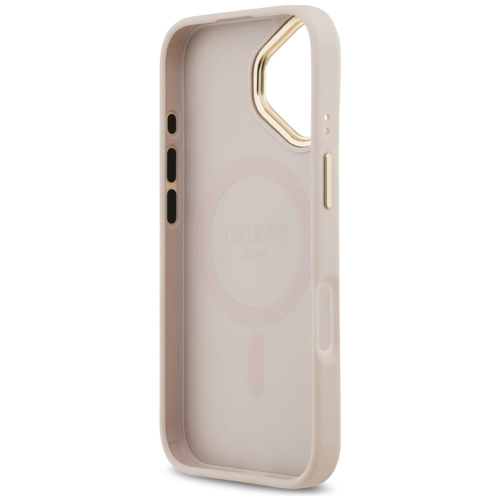 Guess iPhone 17 - Peony Hot Stamp MagSafe - Σκληρή Θήκη με Επένδυση Συνθετικού Δέρματος - Pink - GUHMP17SPSAMSECP