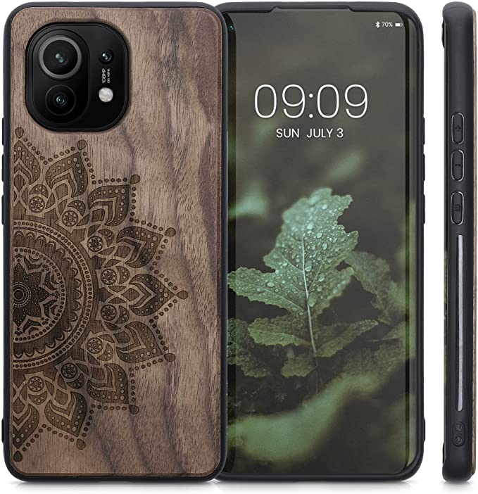 KW Xiaomi Mi 11 Θήκη από Φυσικό Ξύλο - Design Rising Sun - Dark Brown - 54662.07