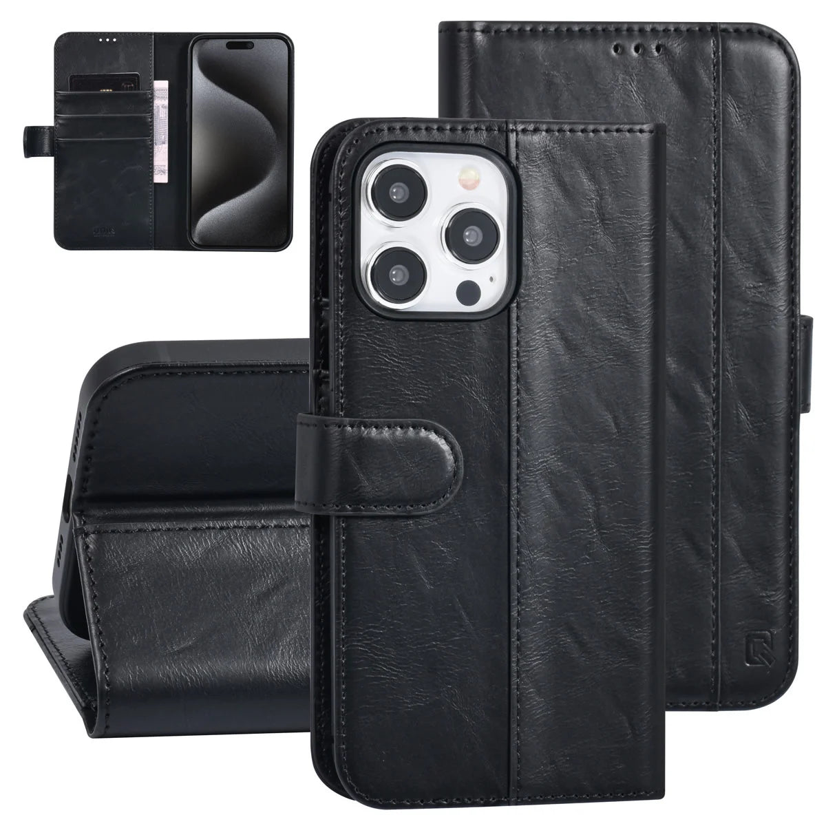 Tuniq iPhone 15 Pro Max - Θήκη Πορτοφόλι από Δερματίνη με Stand - Μαύρο