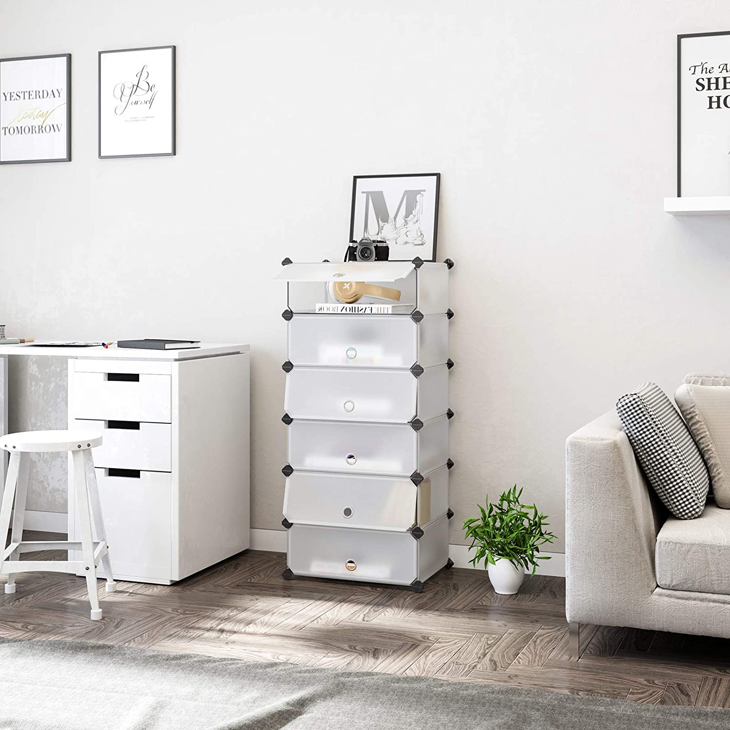 Songmics Πλαστική Παπουτσοθήκη με 6 Ράφια - 43 x 31 x 105cm - White - LPC06W