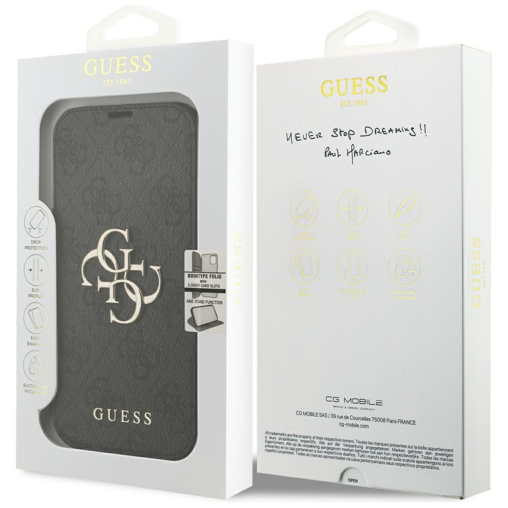 Guess iPhone 17 Pro - Book 4G Metal Logo - Θήκη Βιβλίο από Συνθετικό Δέρμα - Black - GUBKP17L4GMGGR