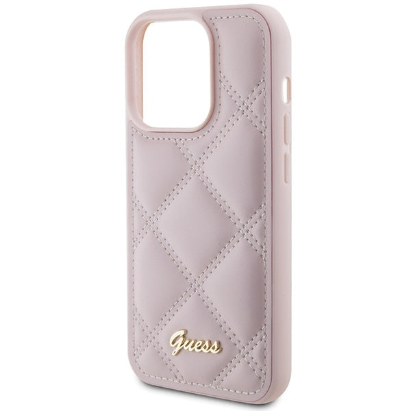 Guess iPhone 15 Pro Max - Quilted Metal Logo Θήκη με Επένδυση Συνθετικού Δέρματος - Pink - GUHCP15XPSQSQSP