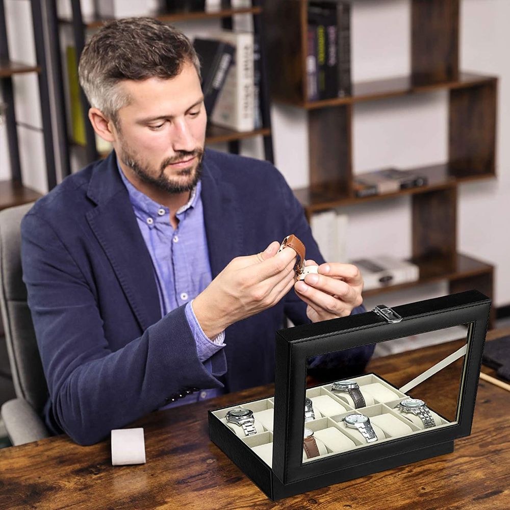 Songmics Θήκη Αποθήκευσης για 12 Ρολόγια - Black / Green Beige - JWB12BE