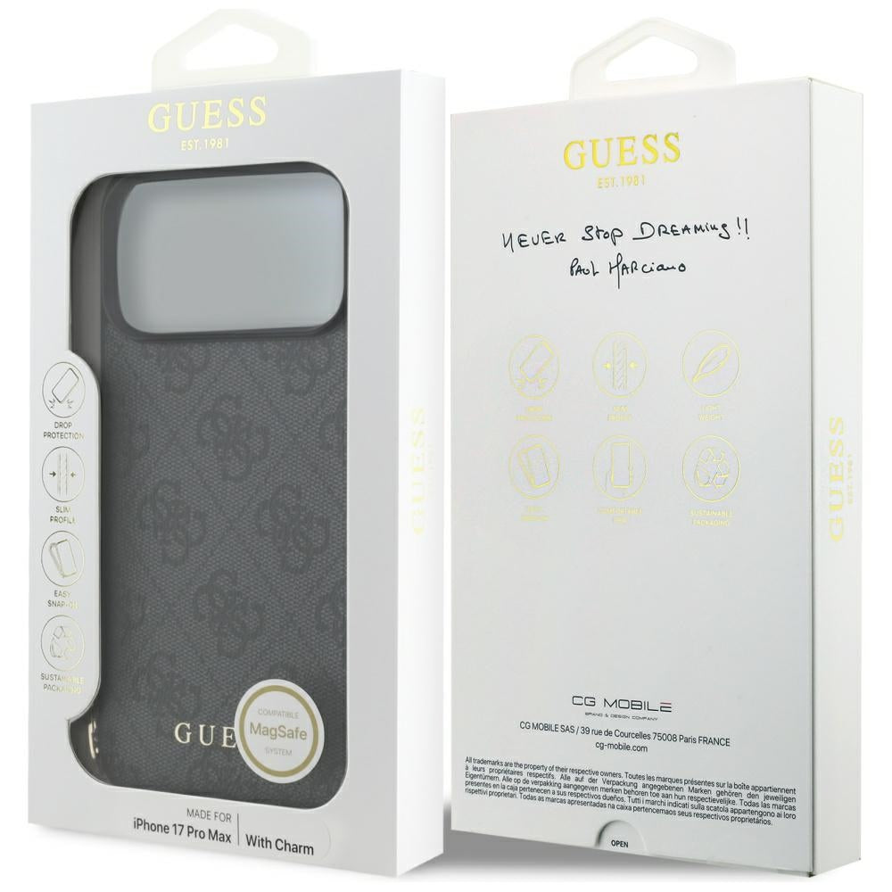 Guess iPhone 17 Pro Max - 4G Charms Collection MagSafe - Θήκη με Επένδυση Συνθετικού Δέρματος - Black - GUHMP17XGF4GCK