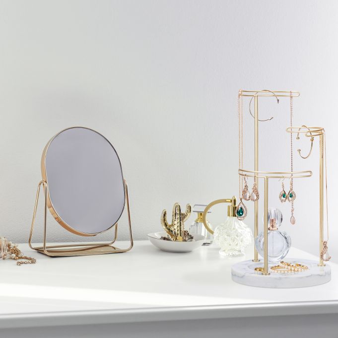 Relaxdays Μεταλλικό Stand Κοσμημάτων με Μαρμάρινη Βάση - Grey / Gold - 4052025357931