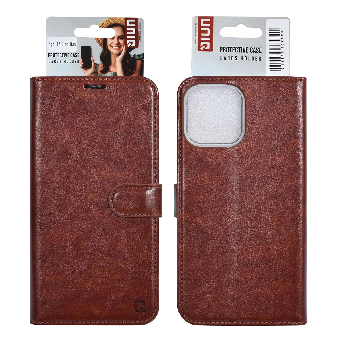 Tuniq iPhone 15 Pro Max - Θήκη Πορτοφόλι Stand από Δερματίνη - Καφέ