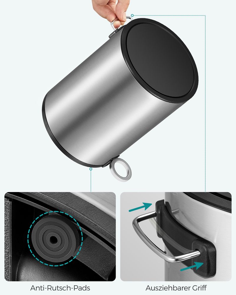 Songmics Κάδος Απορριμμάτων για το Μπάνιο - 3L - Silver / Black - LTB011E01