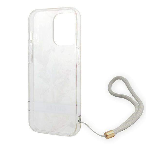 Guess iPhone 14 Pro Flower Strap Σκληρή Θήκη με Πλαίσιο Σιλικόνης και Λουράκι - Purple - GUOHCP14LHFLSU