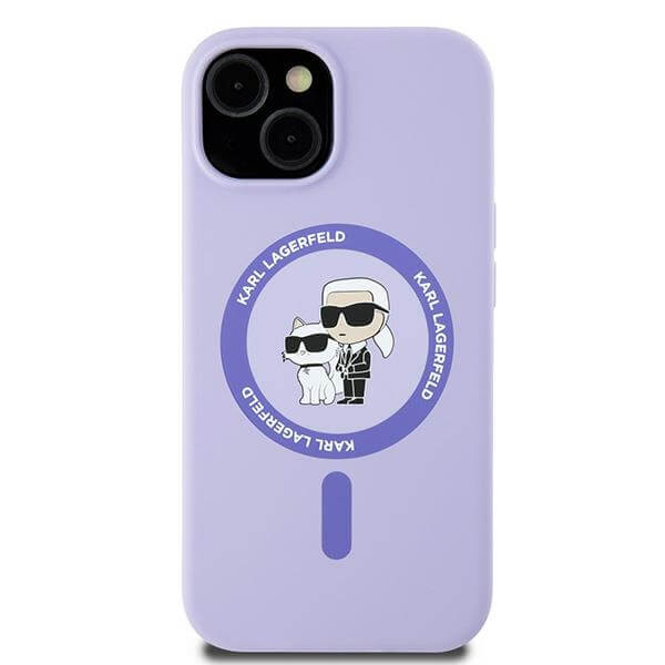 Karl Lagerfeld iPhone 15 - Silicone Karl and Choupette Heads - Θήκη Σιλικόνης με MagSafe - Purple - KLHMP15SSCMKCRHU