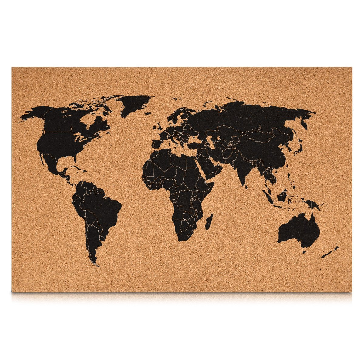 Navaris Cork Notice Board 60 x 40 cm - Πίνακας Ανακοινώσεων με Πινέζες από Φελλό - Design World Map - Brown - Black - 43222