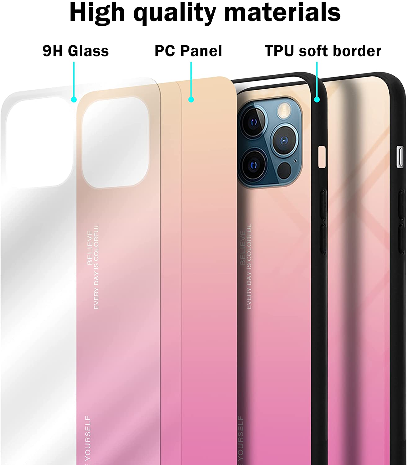 Cadorabo iPhone 12 Pro Max Θήκη με Πλαίσιο Σιλικόνης και Όψη Γυαλιού Tempered Glass - Yellow / Pink