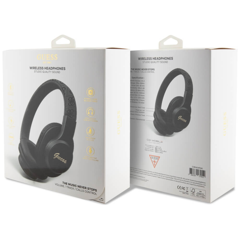 Guess Over-Ear 4G Leather Tone On Tone Script - Ασύρματα Bluetooth Ακουστικά - Black