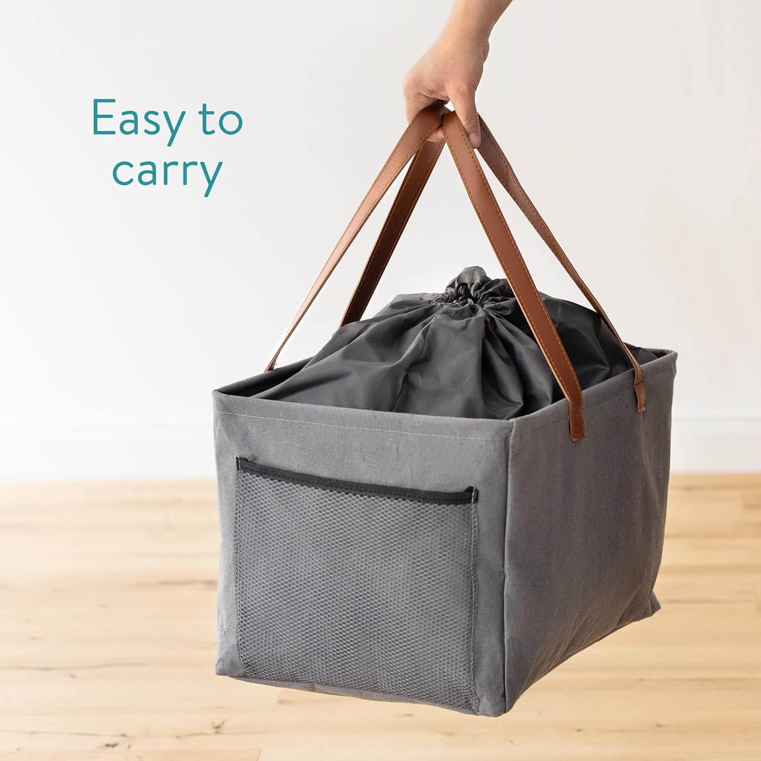 Navaris Πτυσσόμενο Καλάθι Απλύτων με Υφασμάτινο Κλείσιμο και Πλαϊνές Λαβές - 37L - Grey - 58835.01