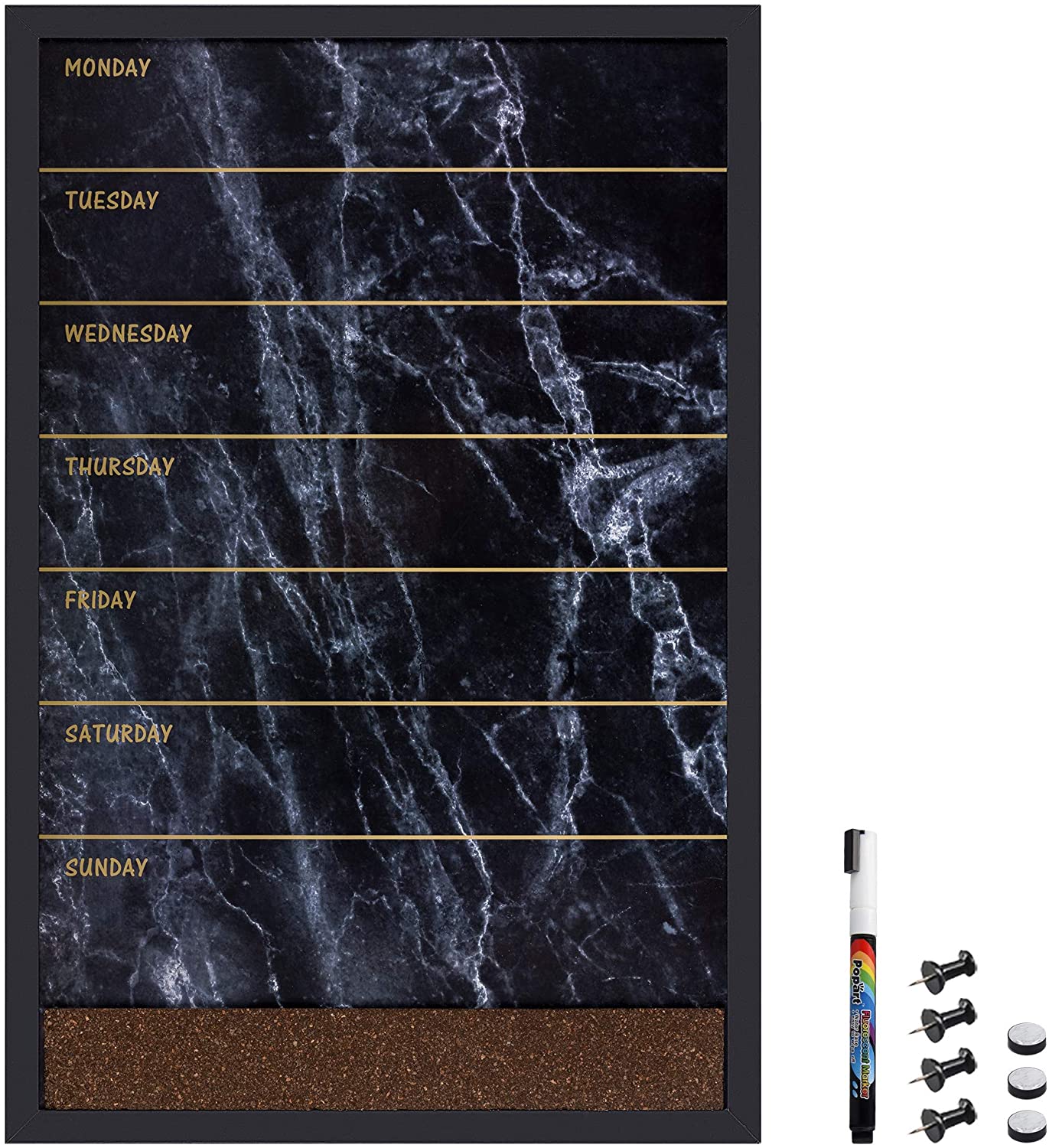 Navaris Πίνακας Εβδομαδιαίου Χρονοδιαγράμματος με Μαγνητικό Πίνακα και Πίνακα από Φελλό - Black Marble - 53029.01.6