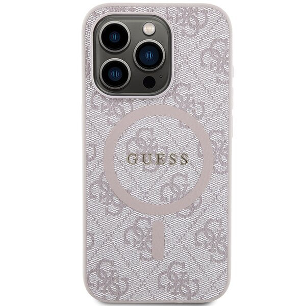 Guess iPhone 15 Pro - 4G Collection Leather Metal Logo MagSafe Θήκη με Επένδυση Συνθετικού Δέρματος και MagSafe - Pink - GUHMP15LG4GFRP