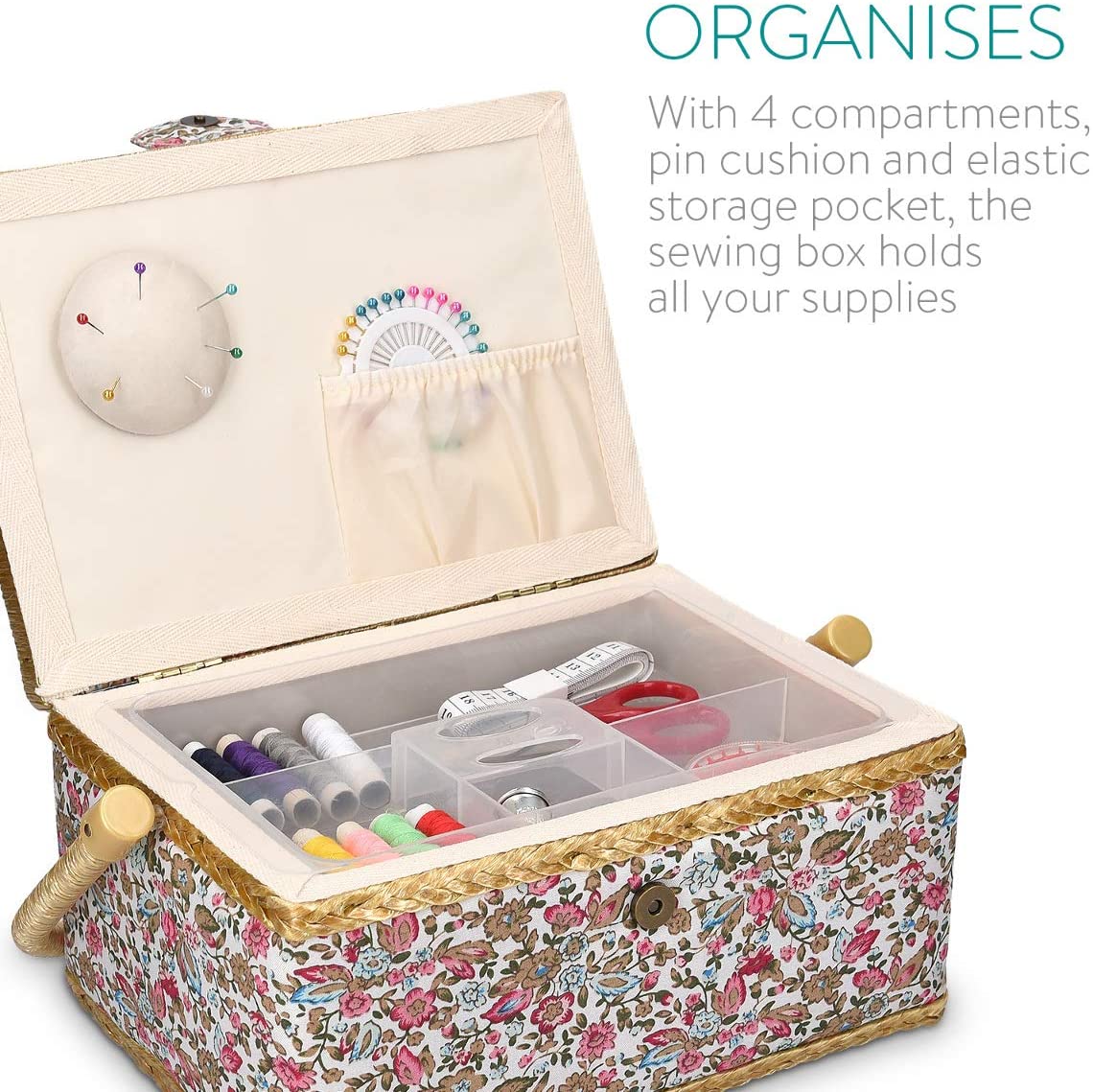 Navaris Κουτί Ραπτικής - Design Floral - Multicolor - 49047.01