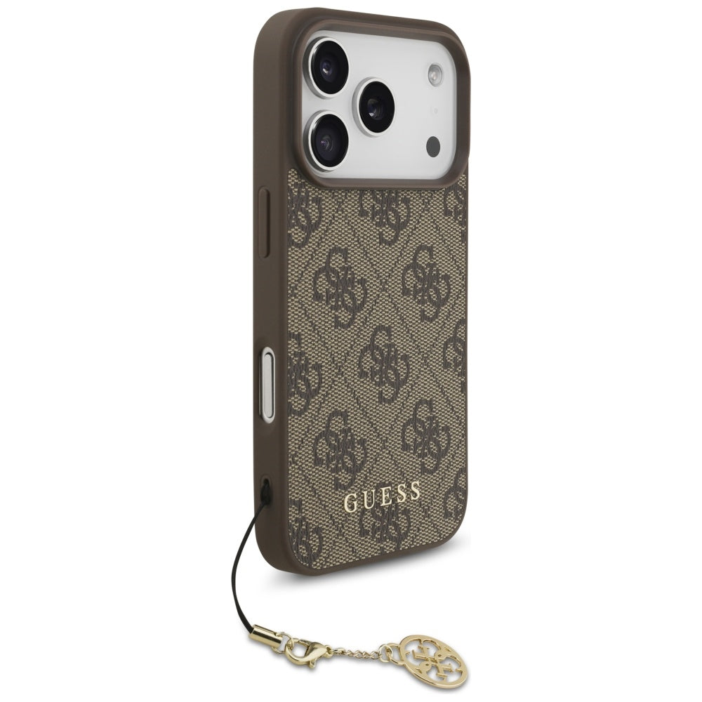 Guess iPhone 17 Pro - 4G Charms Collection MagSafe - Θήκη με Επένδυση Συνθετικού Δέρματος - Brown - GUHMP17LGF4GCW