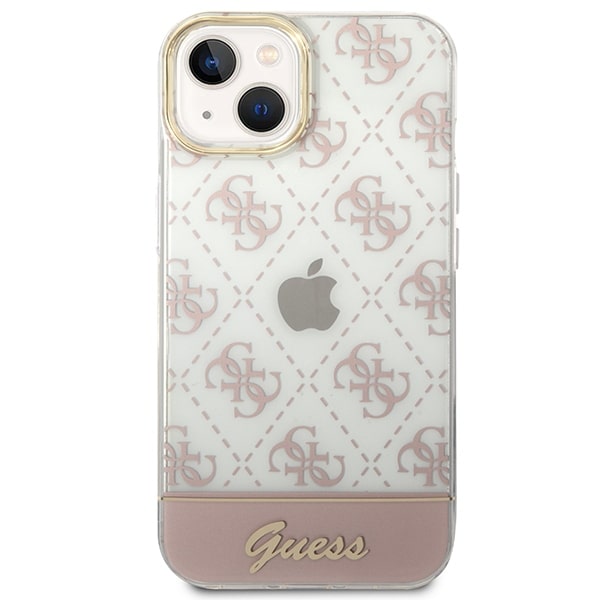 Guess iPhone 14 Plus 4G Pattern Script Σκληρή Θήκη με Πλαίσιο Σιλικόνης - Pink - GUHCP14MHG4MHP