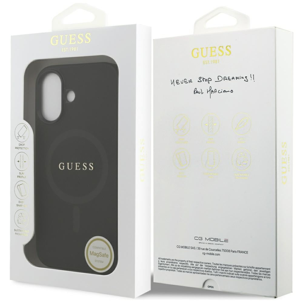 Guess iPhone 17 - Saffiano Classic Logo MagSafe - Σκληρή Θήκη με Πλαίσιο Σιλικόνης και Επένδυση Οικολογικού Δέρματος - Black - GUHMP17SPSAHMCK