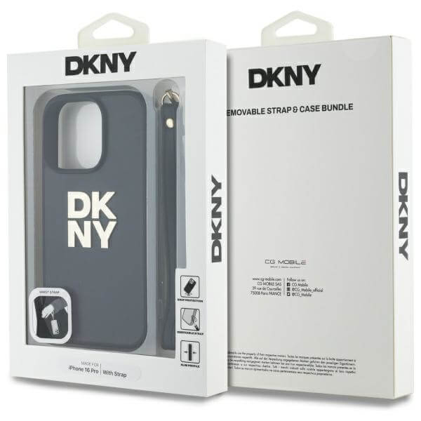 DKNY iPhone 16 Pro Max - Wrist Strap Stock Logo - Σκληρή Θήκη με Επένδυση Συνθετικού Δέρματος με Λουράκι - Black