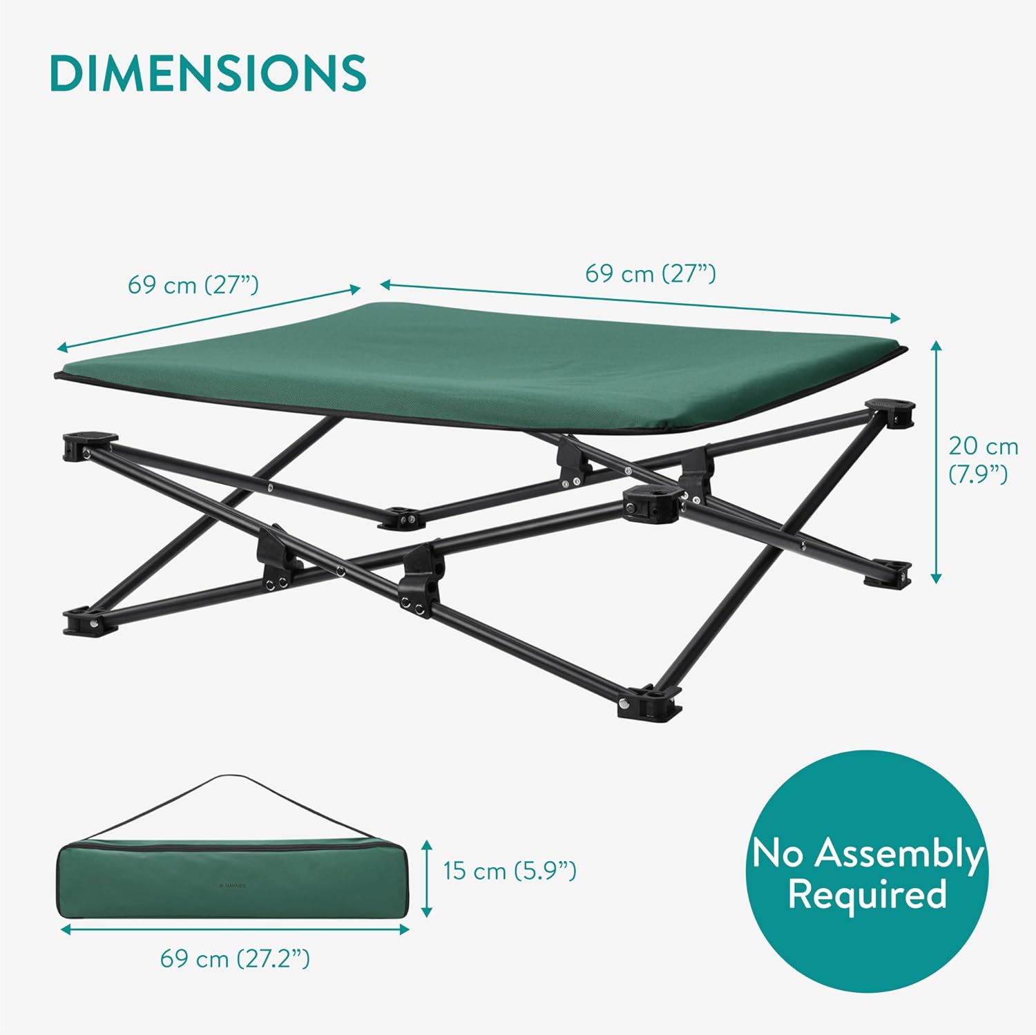 Navaris Ανυψωμένο Κρεβάτι για Μεσαίους Σκύλους με Τσάντα Μεταφοράς - Κατάλληλο για Σκύλους έως 15kg - Green