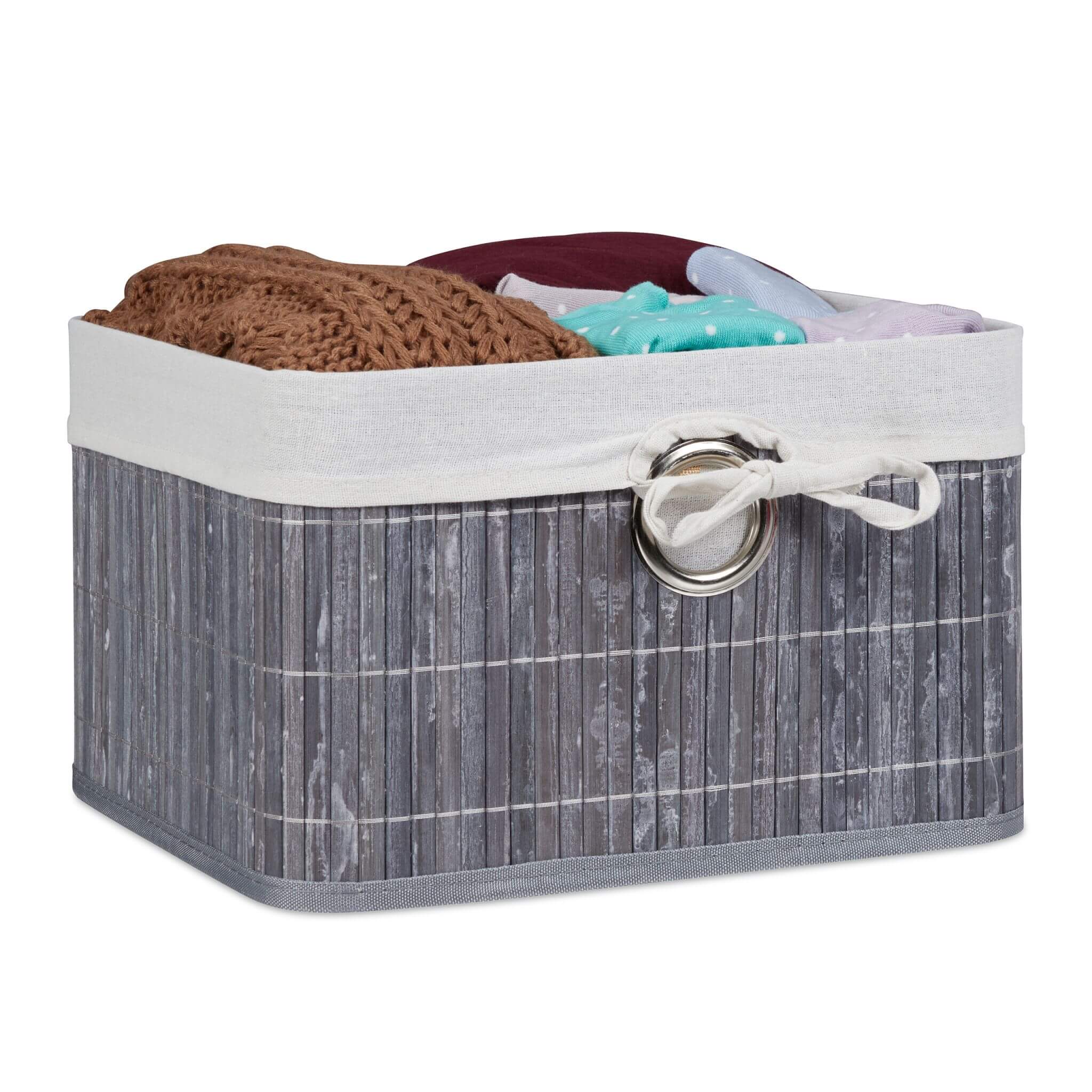 Relaxdays Καλάθι Αποθήκευσης από Bamboo - Grey / White / Silver - 4052025918330