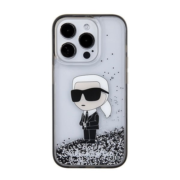 Karl Lagerfeld iPhone 15 Pro Max - Liquid Glitter Ikonik Σκληρή Θήκη με Πλαίσιο Σιλικόνης - Διάφανη - KLHCP15XLKKNSK