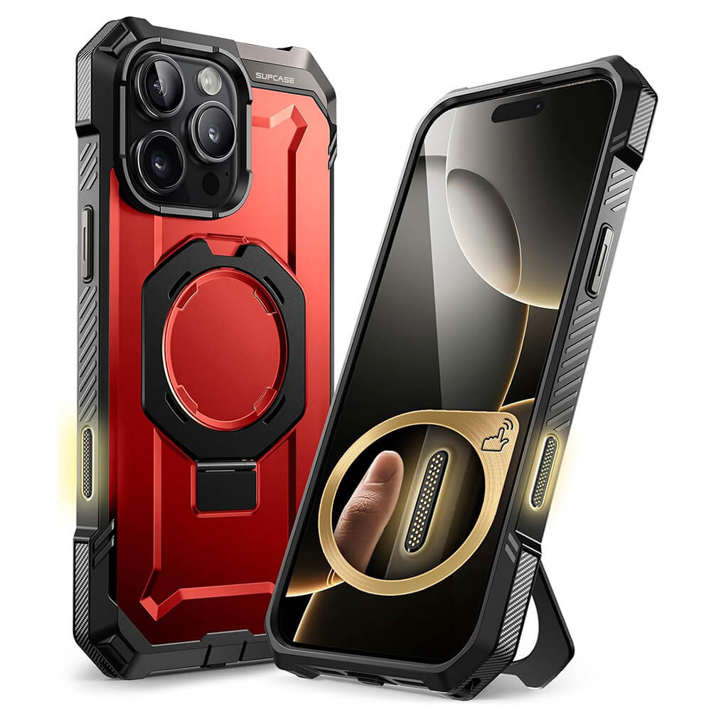 Supcase iPhone 16 Pro Unicorn Beetle Defender Σκληρή Θήκη με MagSafe και Stand - Metallic Red