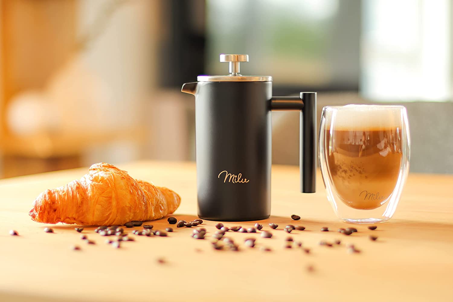 Milu French Press Coffee Maker Γαλλική Καφετιέρα από Ανοξείδωτο Ατσάλι - Πρέσα Καφέ - 600ml - Black - 5064