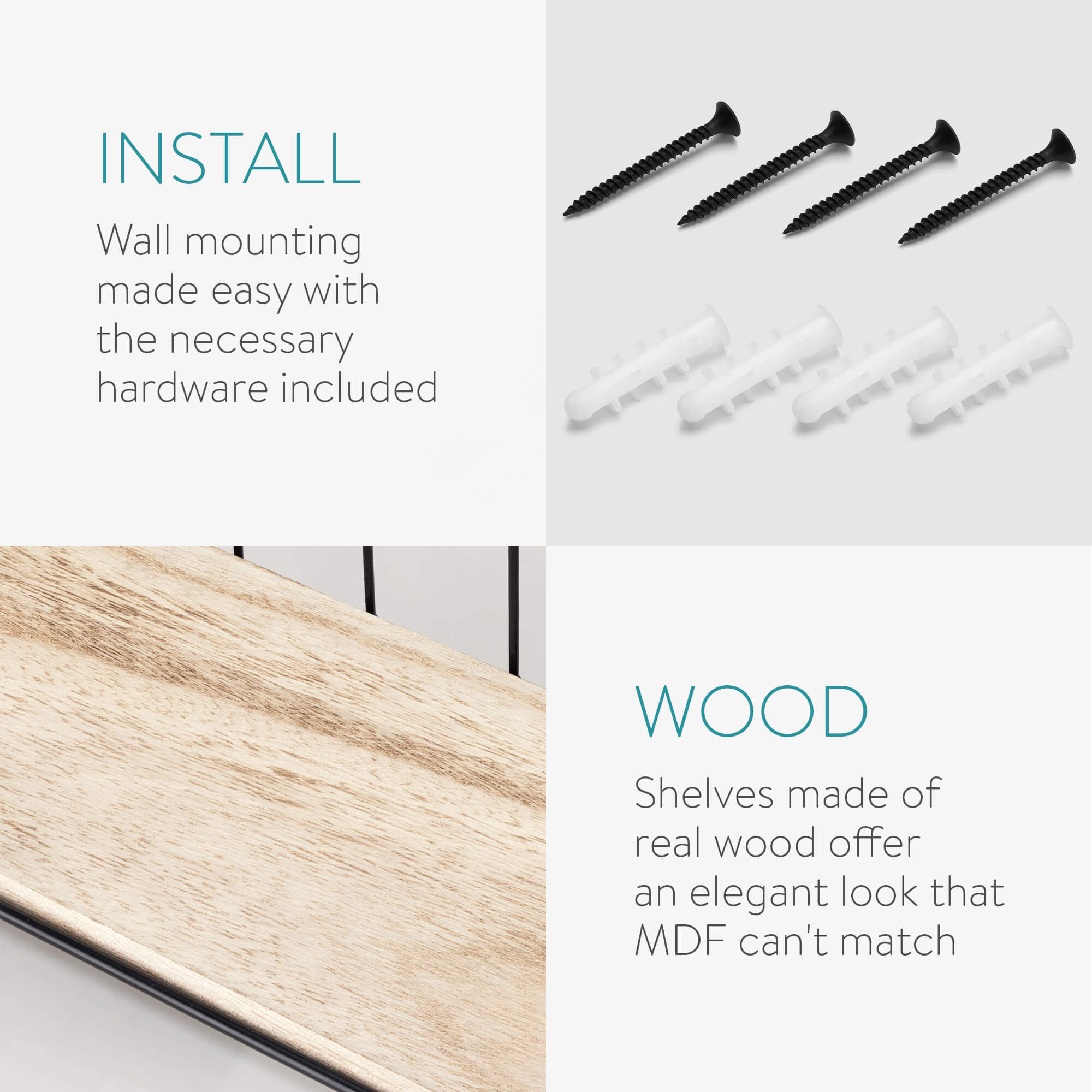 Navaris Σετ με 2 Μεταλλικά Ράφια Τοίχου - 44.5 x 13.5 x 9 cm / 39 x 9 x 7 cm - Black - 54568.2.02